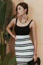 Stripe Crochet Knit Midi Dress Blu Pepper