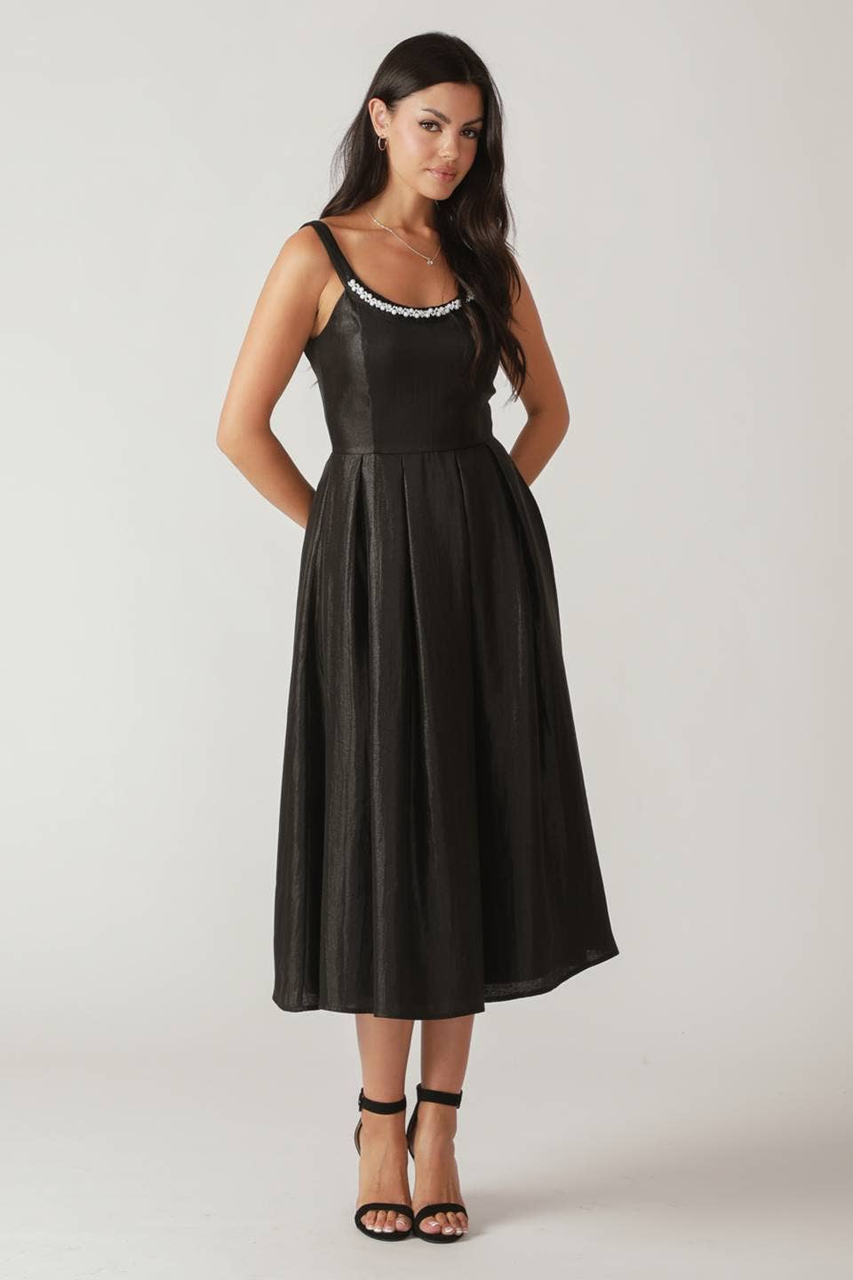 Solid Woven Midi Dress FLYING TOMATO