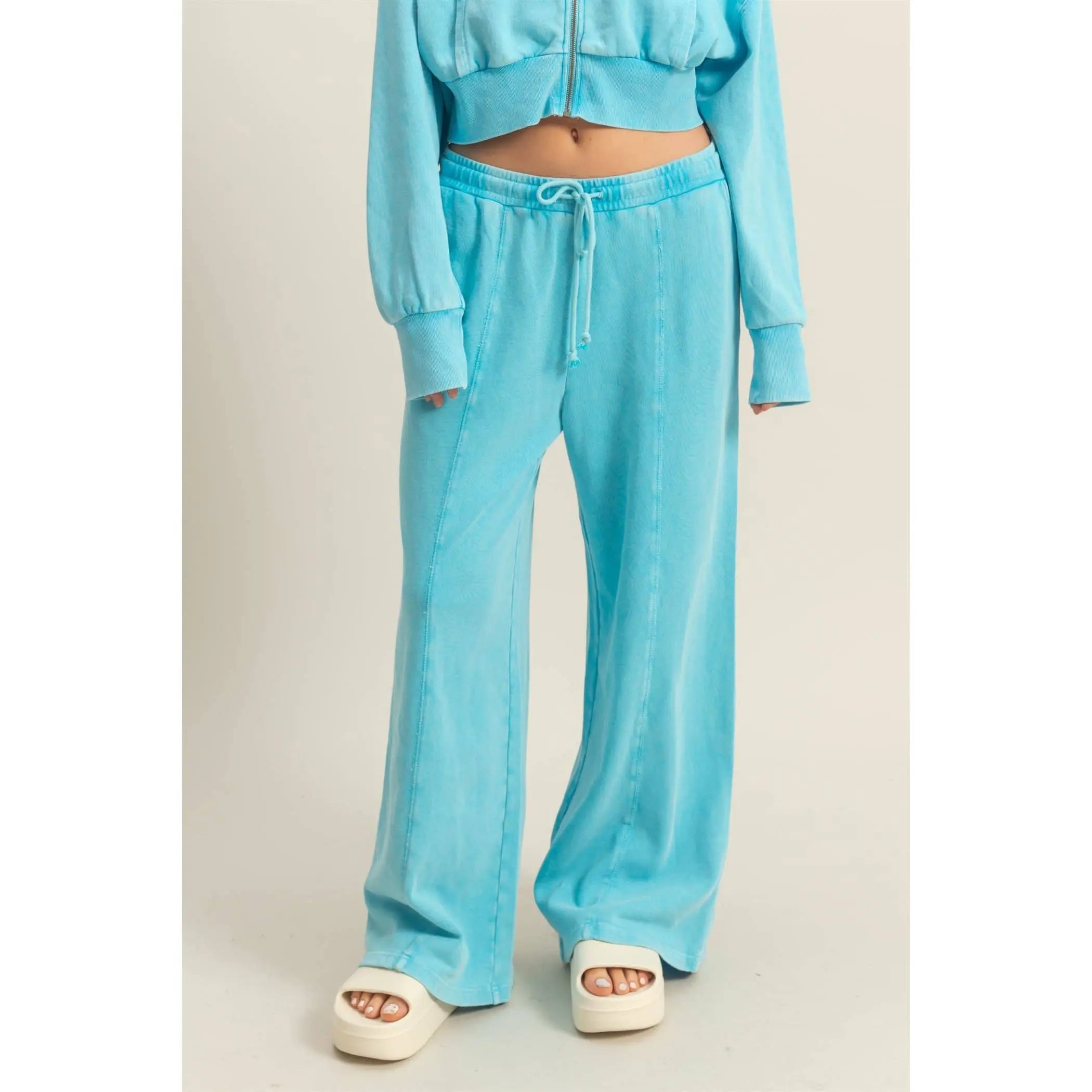 Wide Leg Drawstring Washed Sweatpants HYFVE