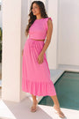 Textured Ruffle Trim Crop And Long Skirt Set Florida Girl Fashion Boutique