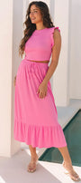 Textured Ruffle Trim Crop And Long Skirt Set Florida Girl Fashion Boutique