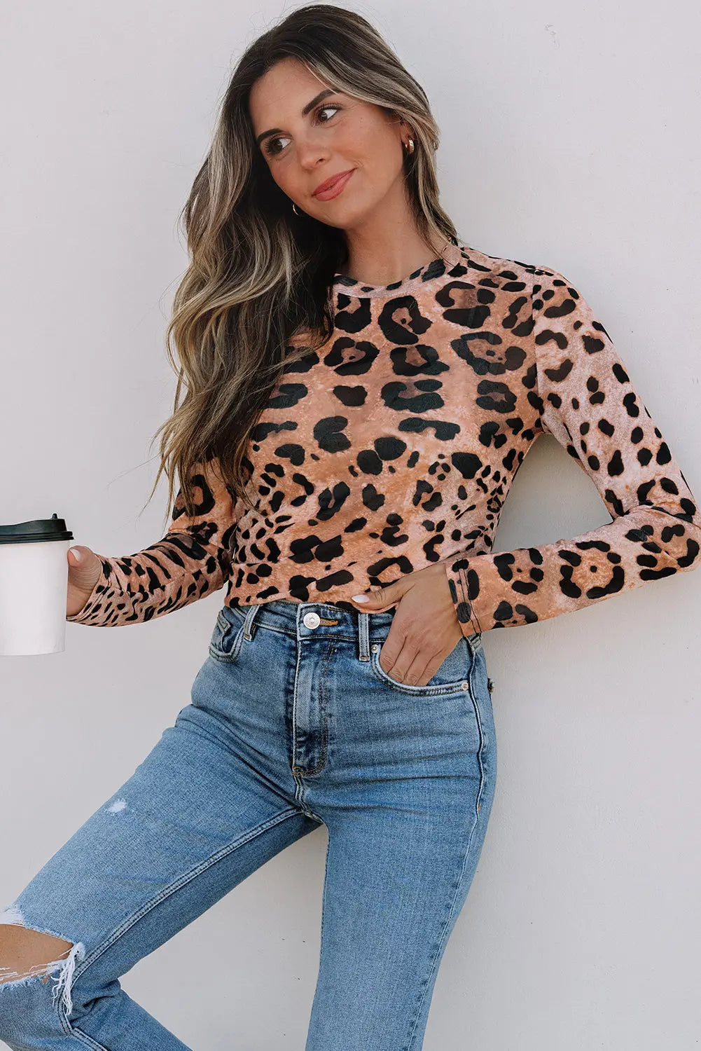 Brown Leopard Round Neck Long Sleeve Slim Top Florida Girl Fashion Boutique