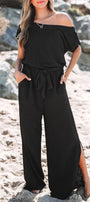Black One Shoulder Knotted Waist Jumpsuit Florida Girl Fashion Boutique