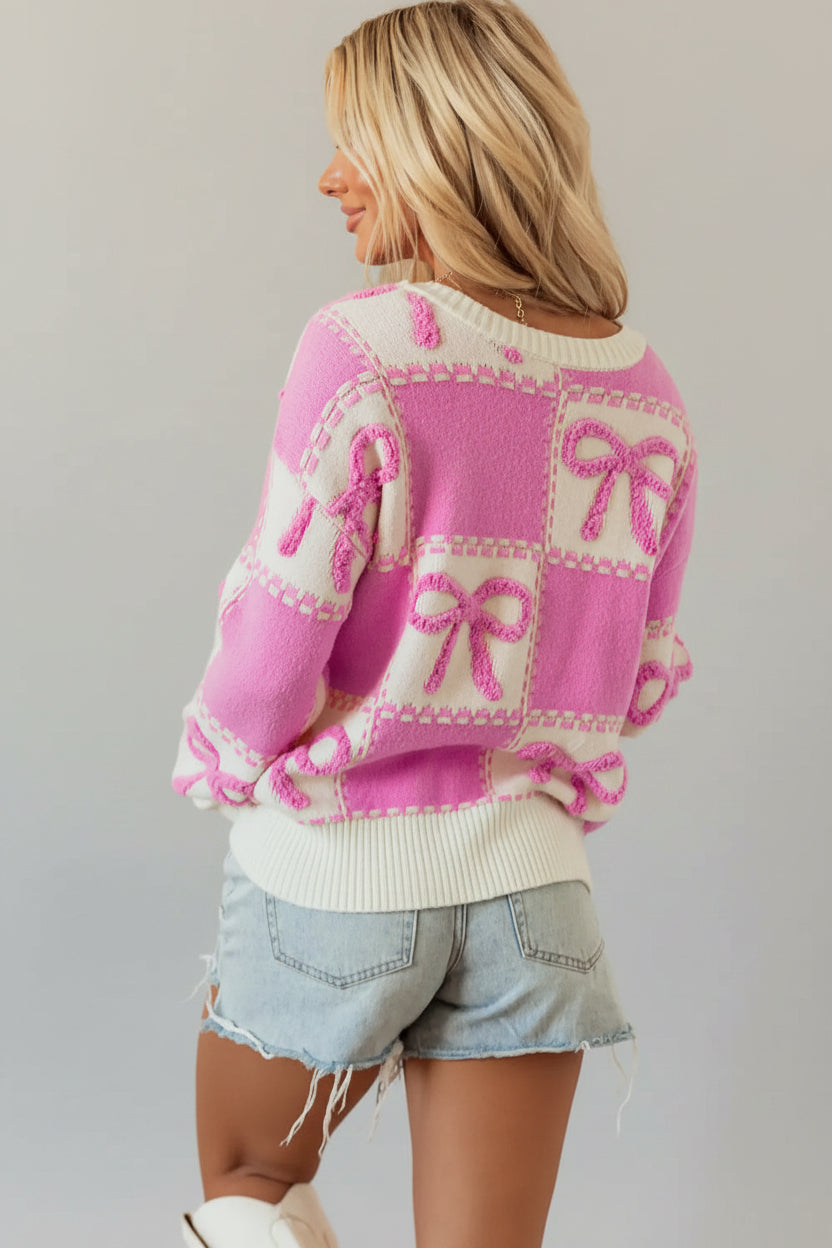 Pink Bow Checkered Sweater Florida Girl Fashion Boutique