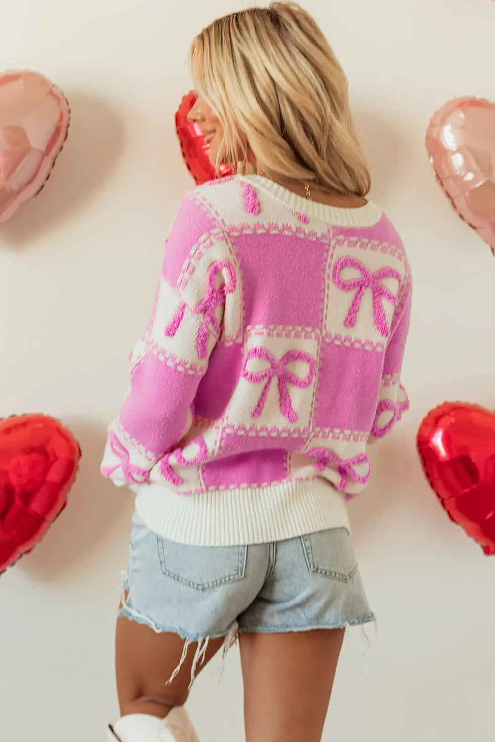 Pink Bow Checkered Sweater Florida Girl Fashion Boutique