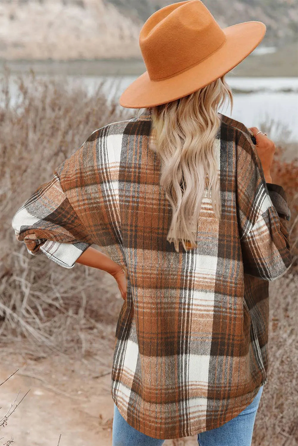 Rust & Cream Oversized Plaid Shacket Florida Girl Fashion Boutique