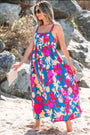 Blue Floral High Waist Dress Florida Girl Fashion Boutique