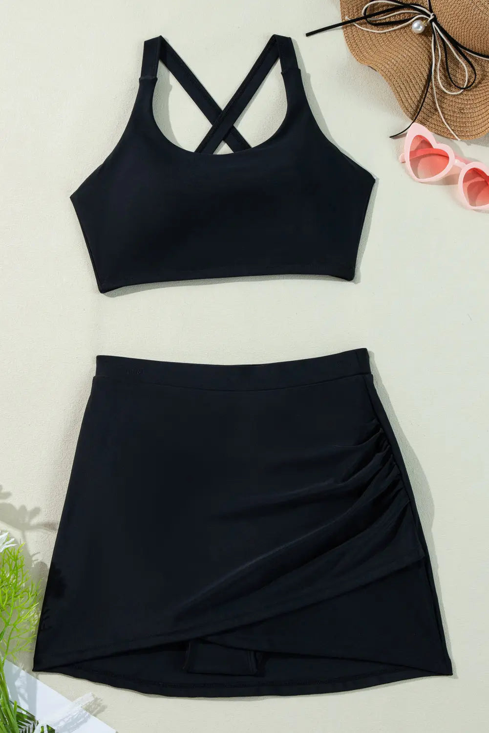 Black Crossover Bikini Tank and Skort Swimwear Florida Girl Fashion Boutique