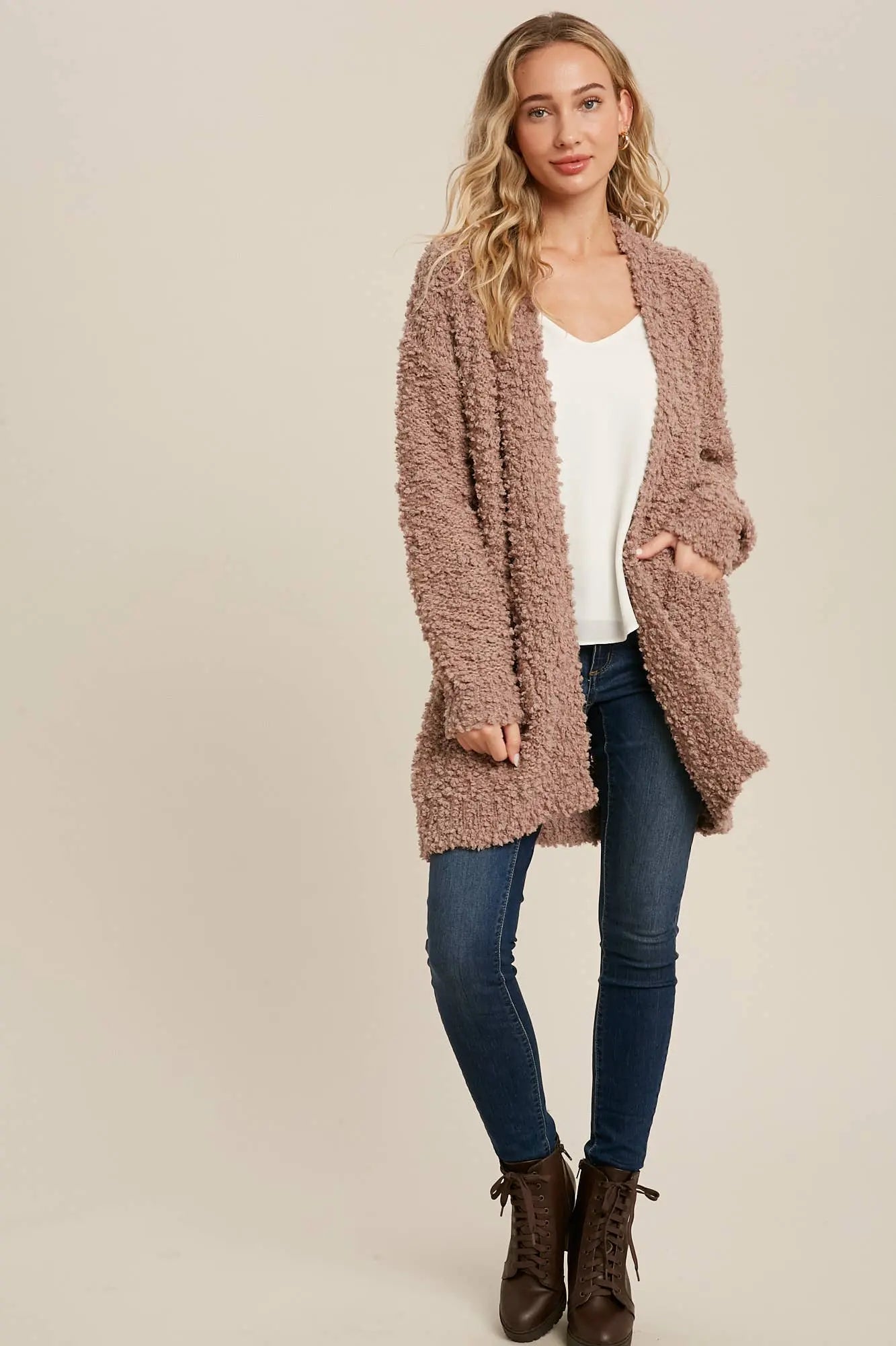 Boucle' Open Front Cardi Bluivy