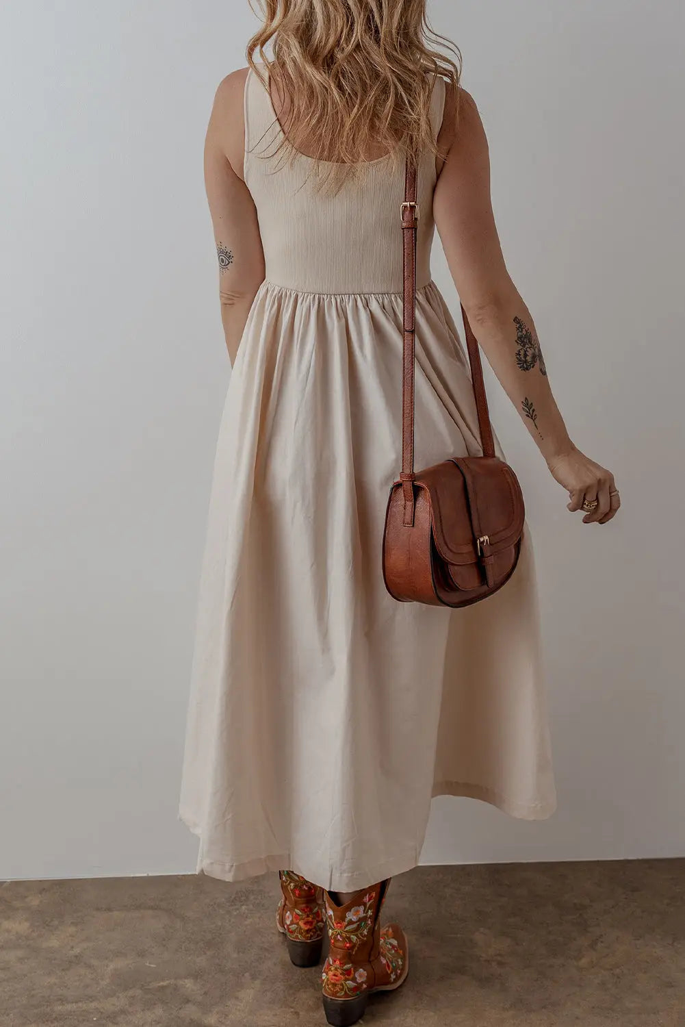 Beige Scoop Neck Sleeveless Long Dress Florida Girl Fashion Boutique