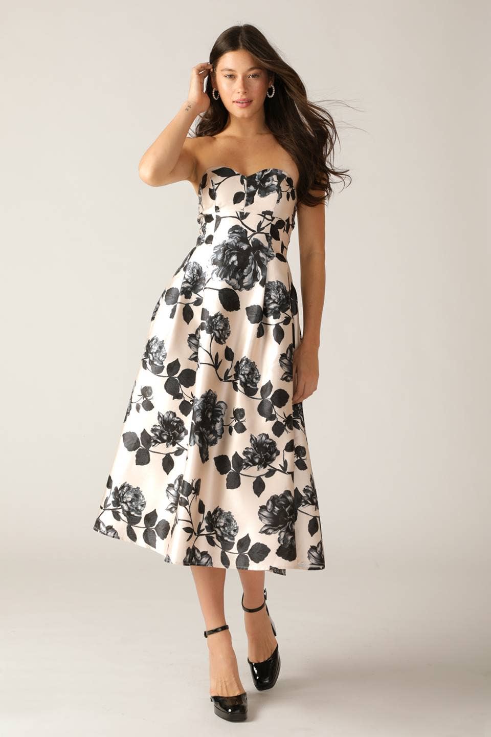 Black Floral Midi Dress FLYING TOMATO