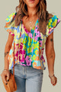 Leopard Multicolor Flutter Sleeve Blouse Florida Girl Fashion Boutique
