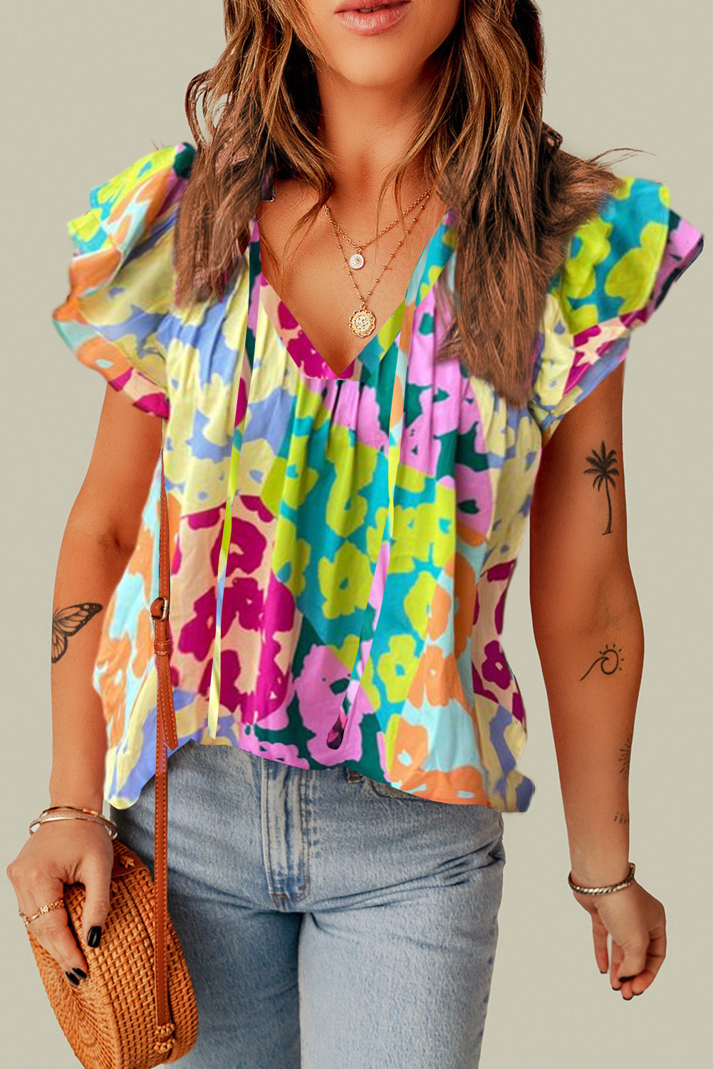 Leopard Multicolor Flutter Sleeve Blouse Florida Girl Fashion Boutique