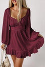 Wine Long Sleeve Ruffle Mini Dress Florida Girl Fashion Boutique