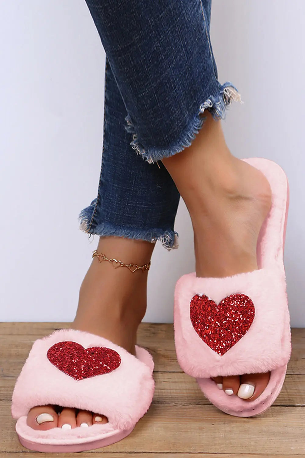 Sequin Heart Plush Slipper Florida Girl Fashion Boutique