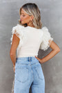White Dotty Mesh Sleeve Top Florida Girl Fashion Boutique