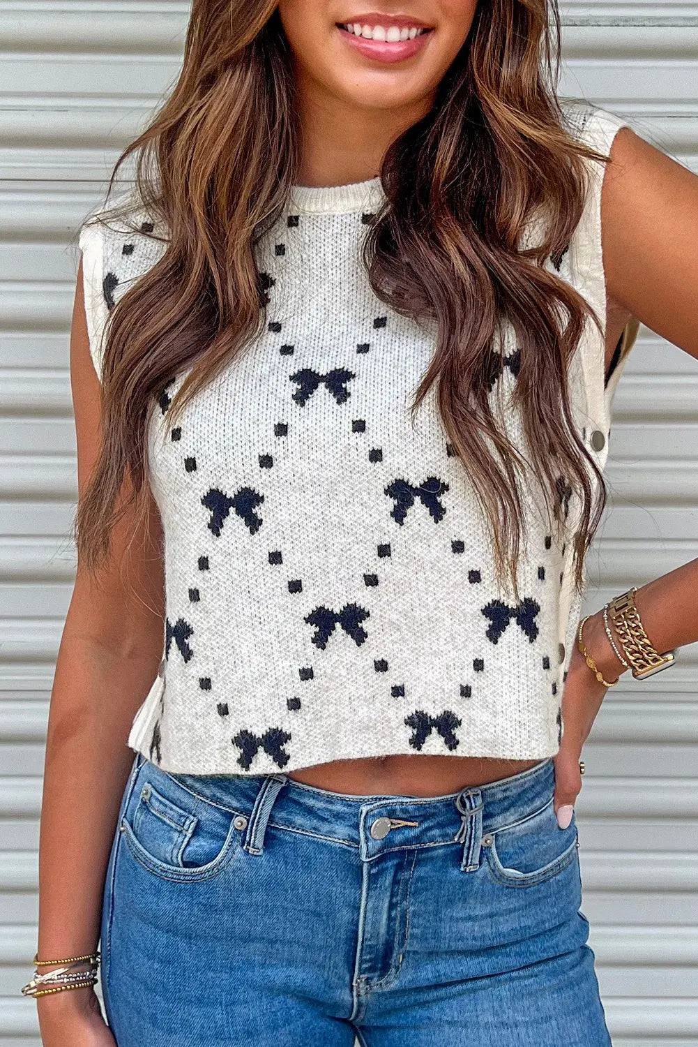 Button Side Bow Sweater Vest Florida Girl Fashion Boutique