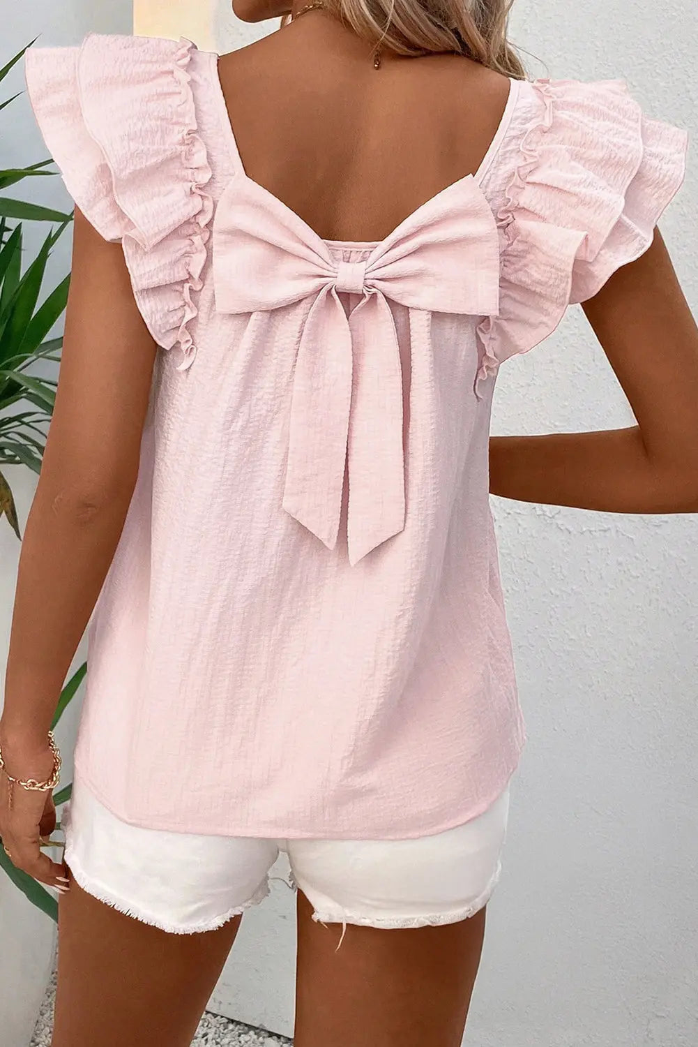 Textured Bow Knot Frilled Butterfly Sleeve Blouse Florida Girl Fashion Boutique