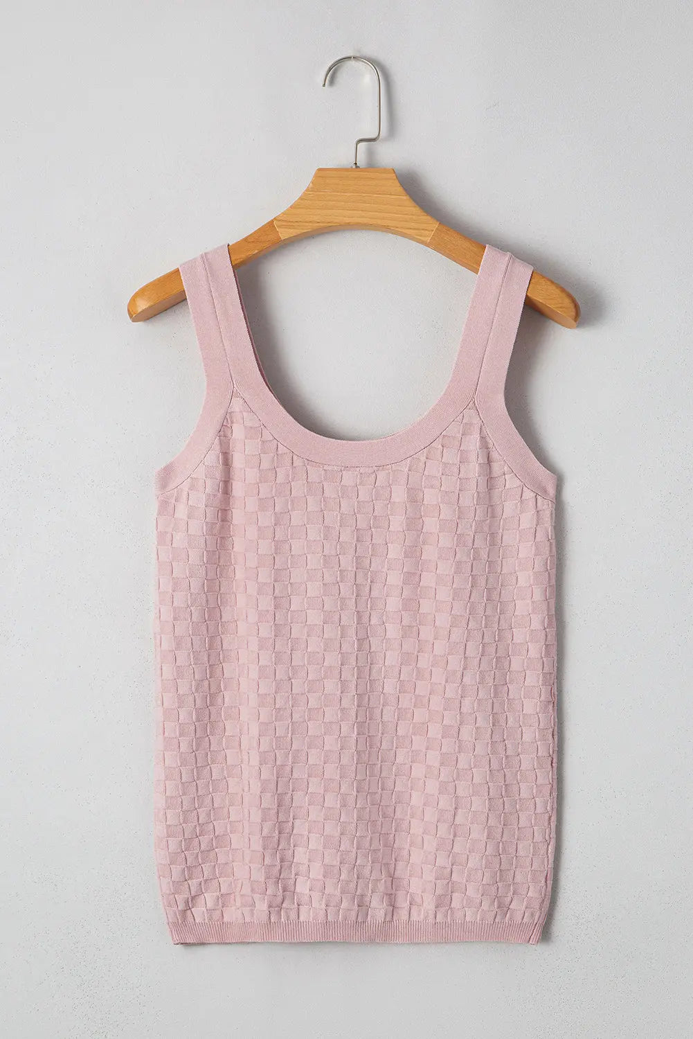 Light Pink Checkered U Neck Sweater Tank Florida Girl Fashion Boutique