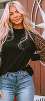 Black Leopard Sleeve Blouse Florida Girl Fashion Boutique