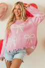 Pearl Beaded Bowknot Distressed Hem Sweater Florida Girl Fashion Boutique