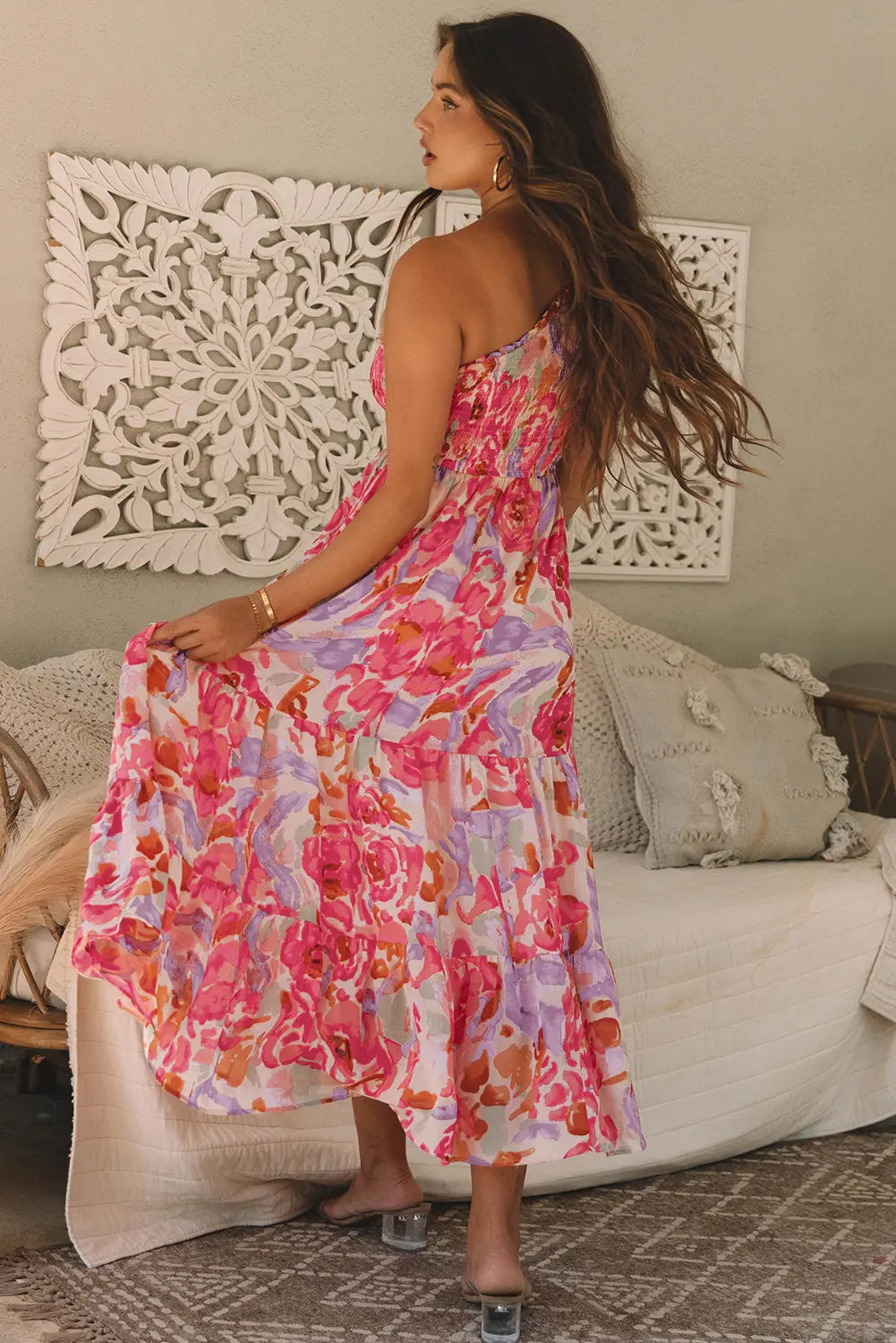 Pink Floral Print One Shoulder Maxi Dress Florida Girl Fashion Boutique