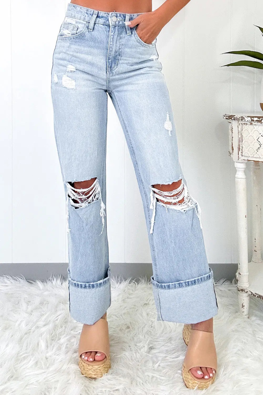 Beau Blue Distressed Flare Jeans Florida Girl Fashion Boutique