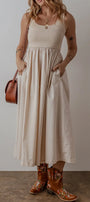 Beige Scoop Neck Sleeveless Long Dress Florida Girl Fashion Boutique