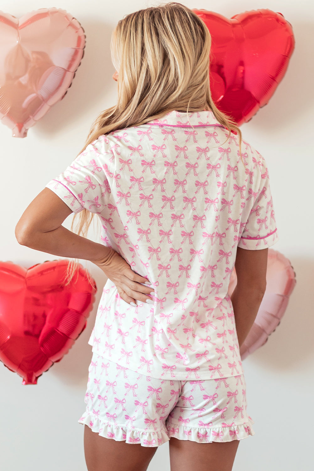 Bow Ruffle Hem Pajama Set Florida Girl Fashion Boutique