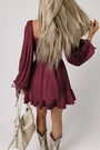 Wine Long Sleeve Ruffle Mini Dress Florida Girl Fashion Boutique