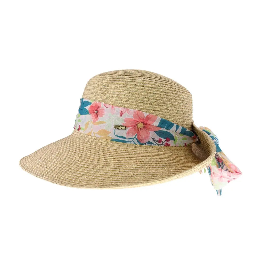 Tropical Print Ribbon Trim Rolled Sun Hat C.C Beanie