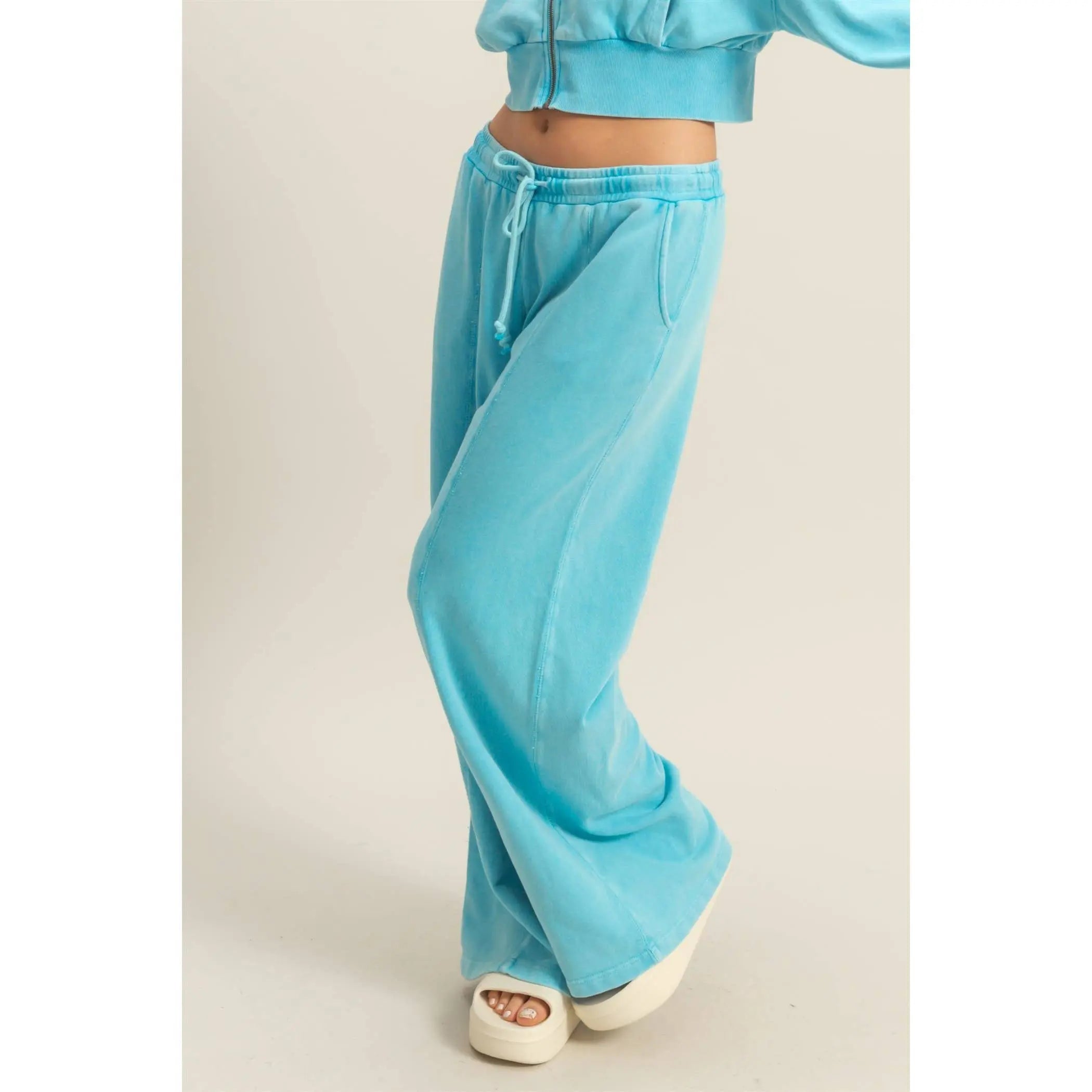 Wide Leg Drawstring Washed Sweatpants HYFVE