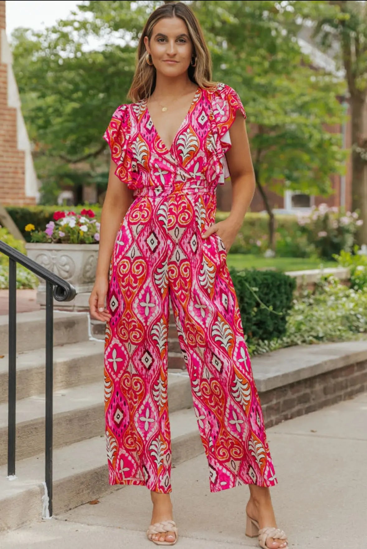 Rose V Neck Jumpsuit Florida Girl Fashion Boutique