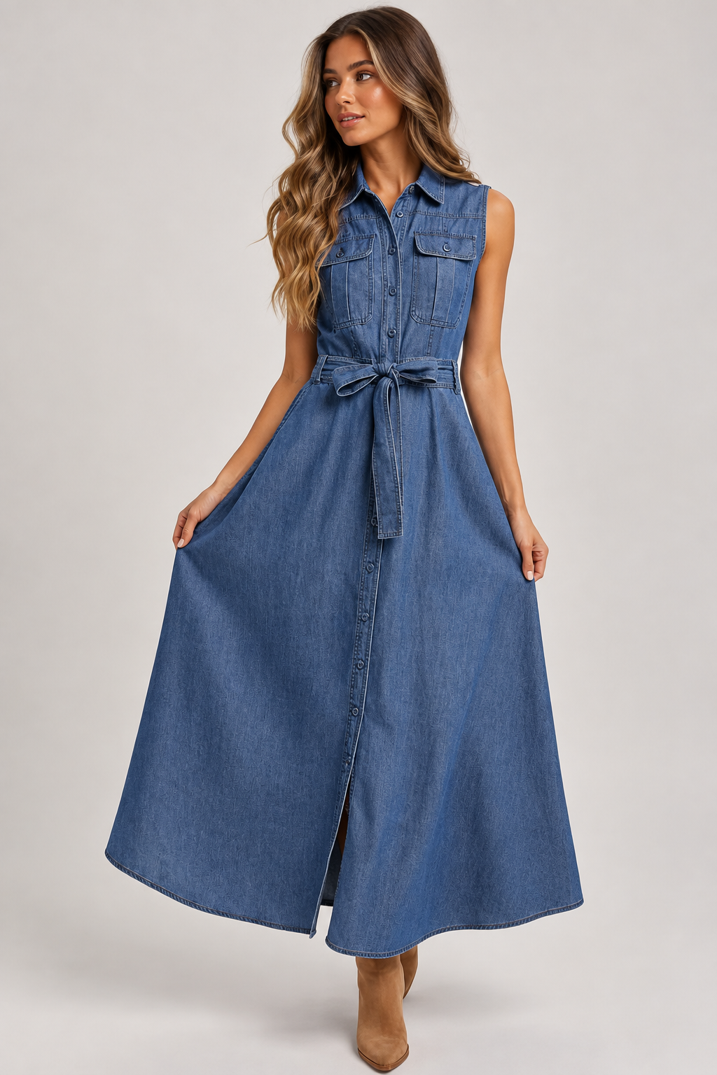 Sleeveless Denim Maxi Dress