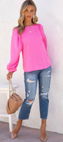 Hot Pink Puff Sleeve Blouse