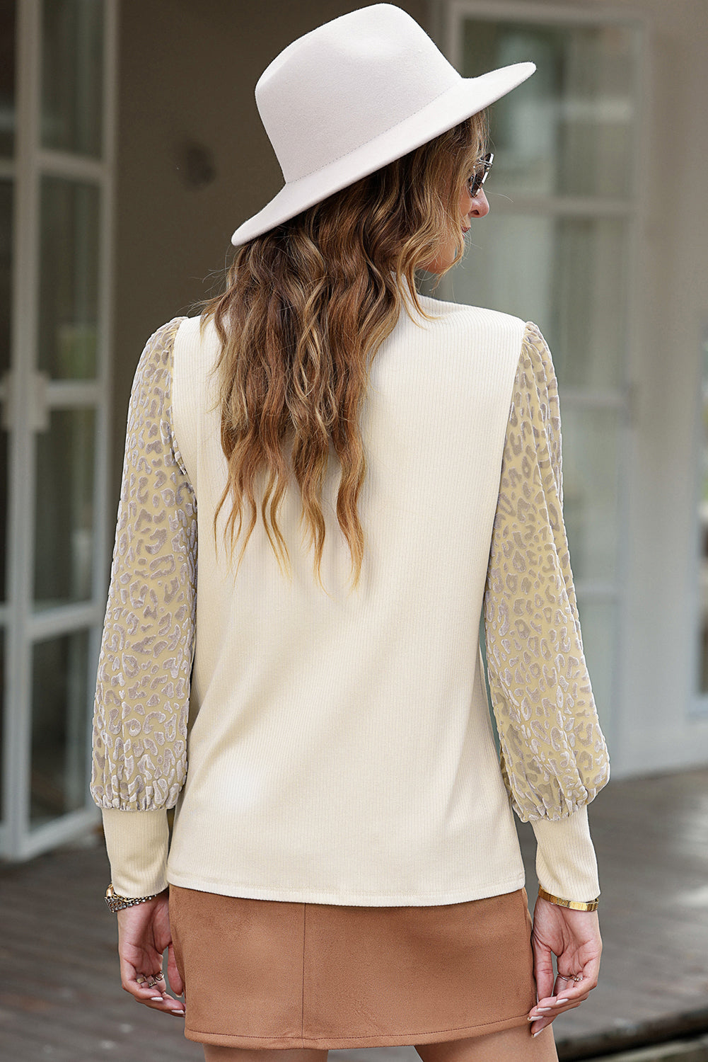 Cream Leopard Sleeve Blouse Florida Girl Fashion Boutique