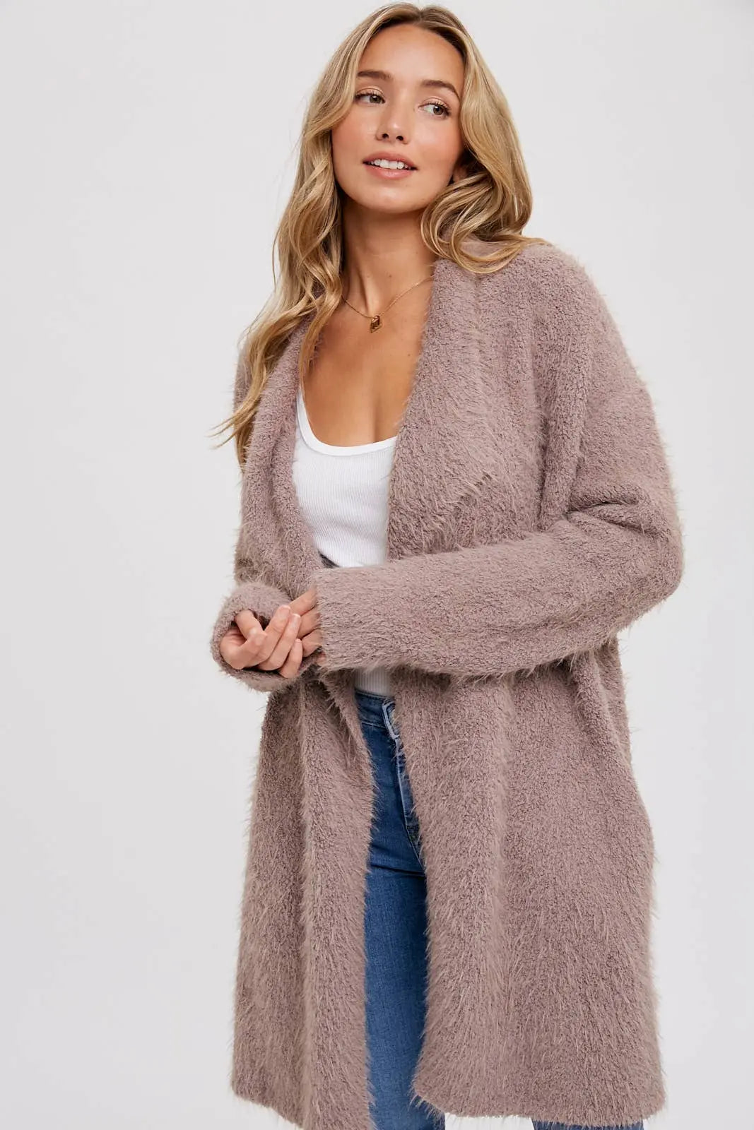 Soft Fuzzy Drape Front Cardi Bluivy