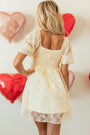 Apricot Sequined Lace Mesh Bubble Sleeve Square Neck Dress Florida Girl Fashion Boutique