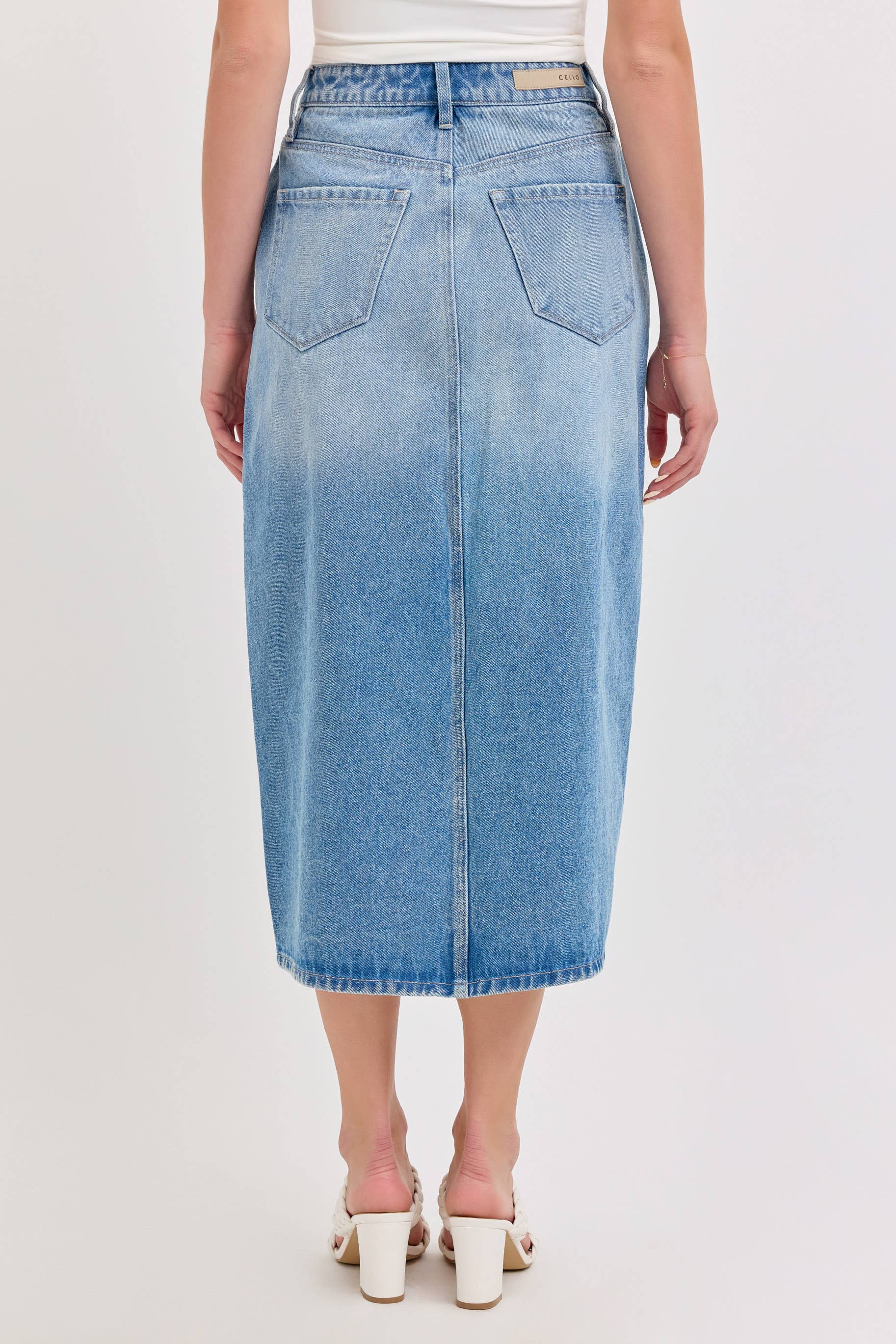 Cello High Rise Midi Skirt with Curved Cutout Cello Jeans