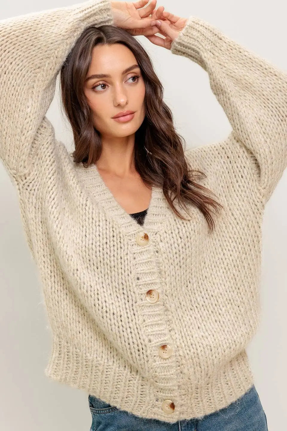 A sweater knit cardigan- ISW5317 CREAM GOLD FLYING TOMATO