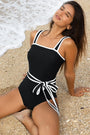 Black Colorblock Edge Belted One Piece Swimsuit Florida Girl Fashion Boutique