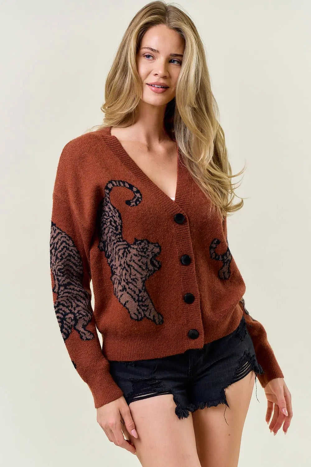 TIGER PRINTED SWEATER CARDIGAN - 1701C Doe and Rae