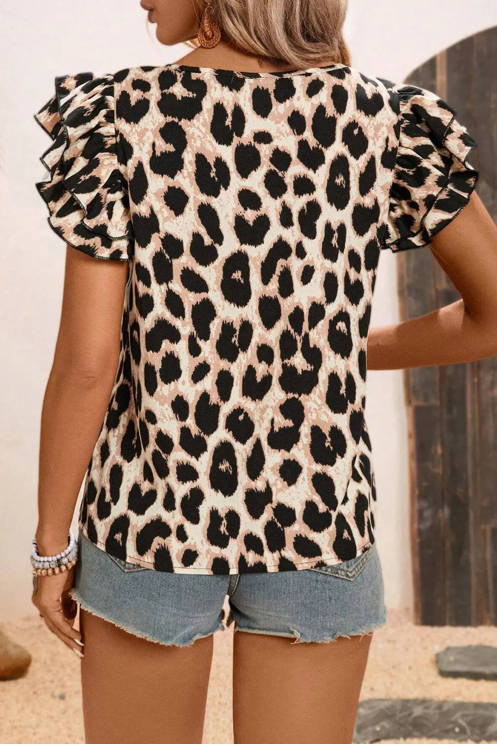 Leopard Layered Ruffle Sleeve Blouse Florida Girl Fashion Boutique