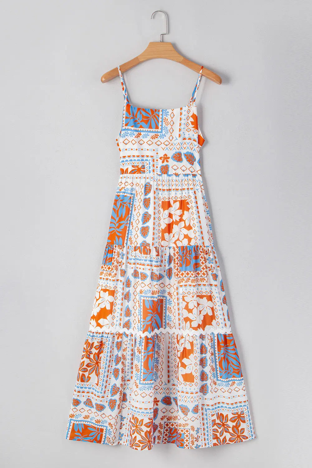 Orange Multi Printed Ricrac Trim Maxi Dress Florida Girl Fashion Boutique