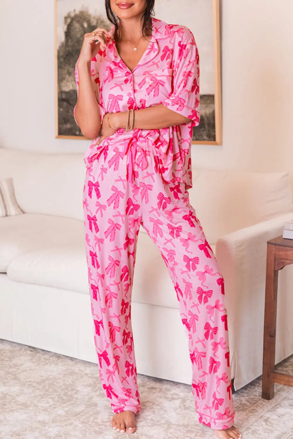 Double Pink Bow Pj Pant Set Florida Girl Fashion Boutique