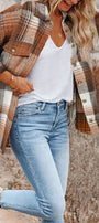 Rust & Cream Oversized Plaid Shacket Florida Girl Fashion Boutique
