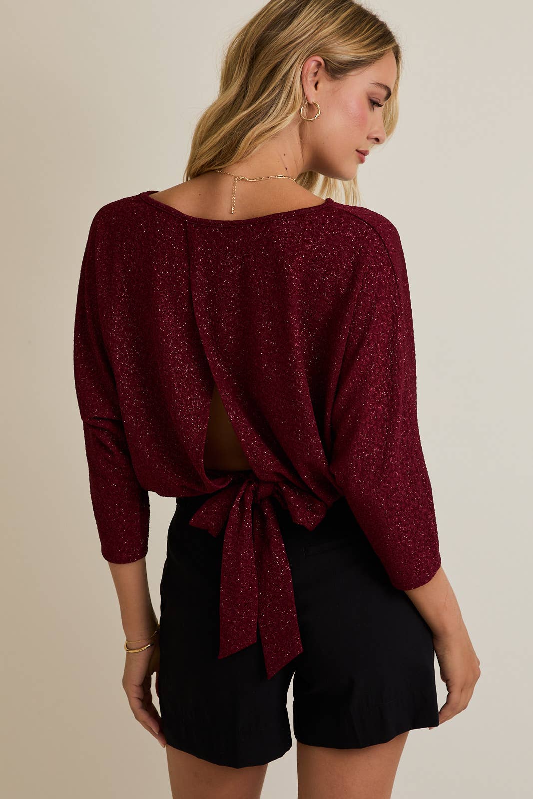 Shimmer Open Back Tie Top