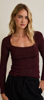 Shimmer Square Neck Long Sleeve Top