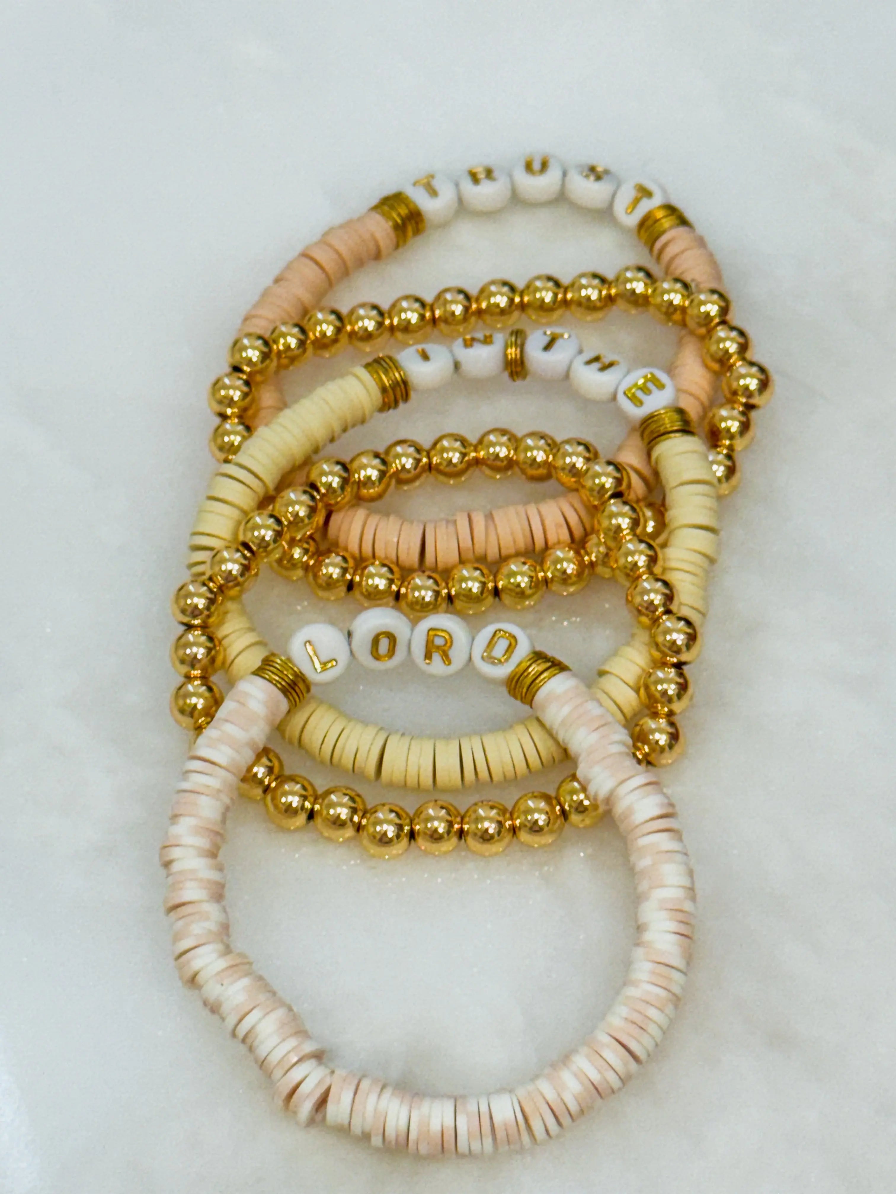 “Trust in the Lord” Gold & Neutral Beaded Bracelet Set Florida Girl Fashion Boutique