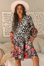 Floral Mixed Print Split Neck A-line Dress Florida Girl Fashion Boutique
